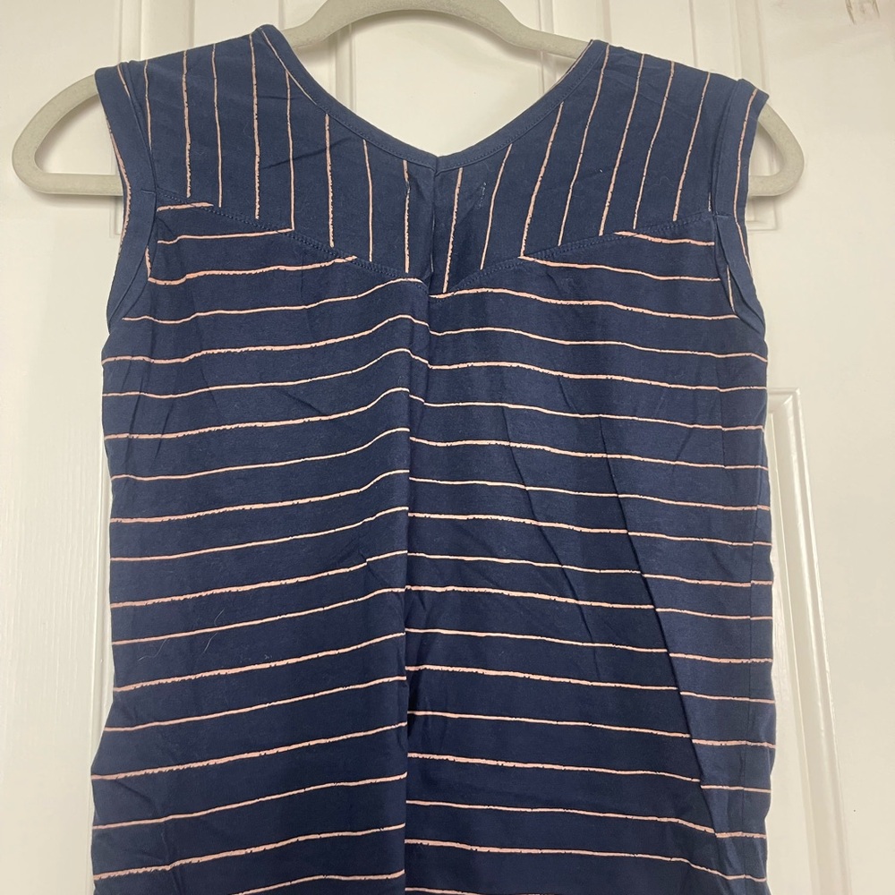 Roxy Girl Size 12 Striped Sleeveless T-shirt in Navy blue and Pink (Pre-Owned)